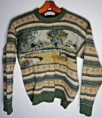 Vintage Burberry Wool Knit Sweater Womens Small 90s Made in England Golf Art - Image 1 of 4