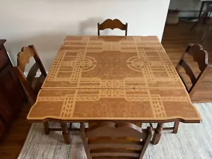 Antique Porcelain Enamel Kitchen Table & 4 Wood Chairs w/ Slide Outs - Picture 1 of 7