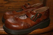 Vtg 90s Dr. Martens Mary Jane Light Brown Shoes 2 Buckles Platform Women's 6