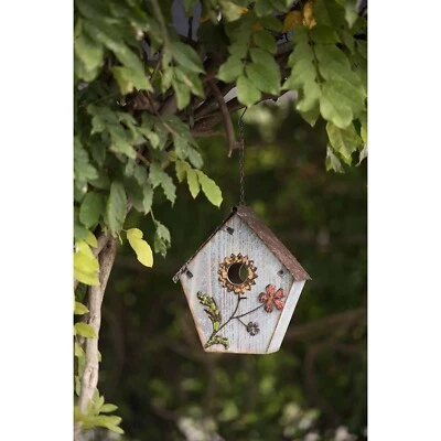 Sunjoy 110308001 деревянный цветочный скворечник с ручной росписью, пыльно-синий, 21,5 дюйма - Изображение 1 из 3