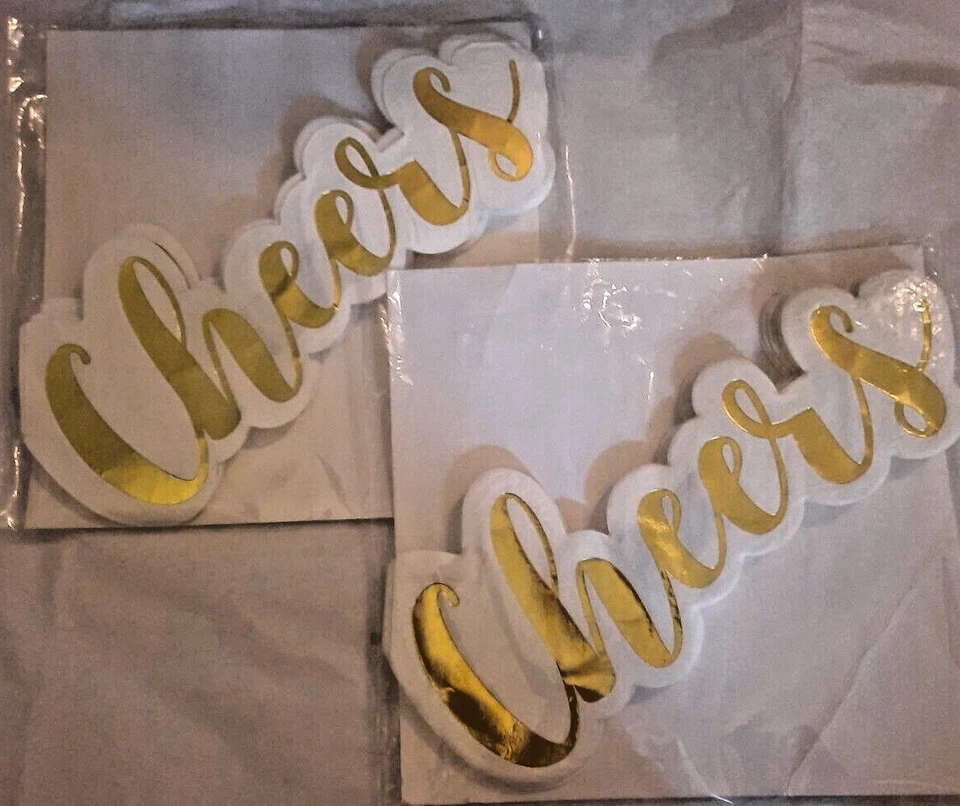 Lote de 2 paquetes "Saludos" 16 servilletas troqueladas doradas blancas elegantes fiesta 32ct año nuevo Foto 1 de 4