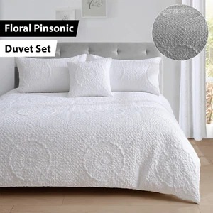 Geometric 3D Quilted Duvet Set Floral Pinsonic Polyester Bedding Cover - Picture 1 of 27