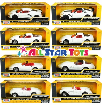 Motormax 1:24 Chevrolet Corvette Diecast Blanco 60 Años Historia de Corvette Nuevo Foto 1 de 2