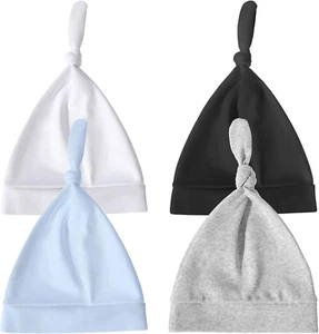 4Pack Newborn Boy Hats Baby Hats 0-6 Months Knot Beanie Hats Soft Cotton Newborn - Picture 1 of 11