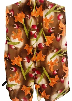 Kenneth Cole Bufanda de Seda Naranja Iris Verde Rosa Marrón Floral 10x57 De Colección Tonos Otoño Foto 1 de 4