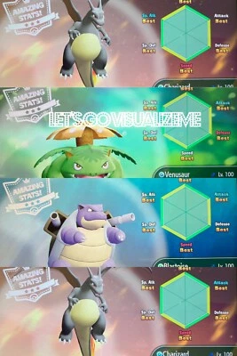 Pokemon Let's Go Pikachu & Eevee - Shiny Charizard Venusaur Blastoise 6IV/Max/AV - Image 1 of 3