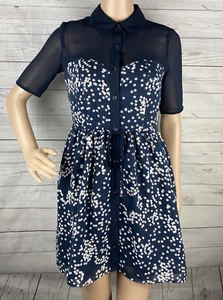 Princess Vera Wang Dress Junions Size 1 Navy Blue White Star Print Button Front - Picture 1 of 12