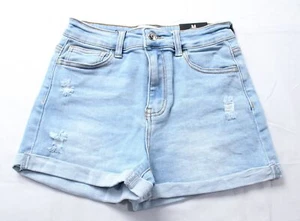 Fashion Nova Women's On The Cuff Stretch Denim Shorts AP2 Light Wash Medium - Picture 1 of 3