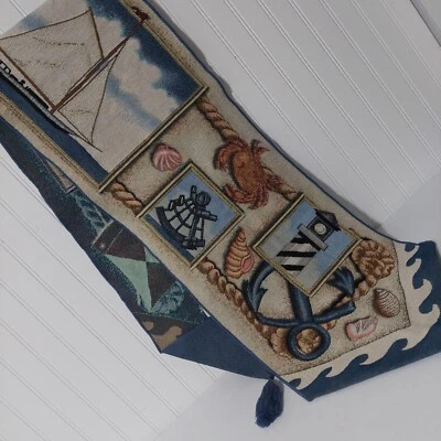 TAPESTRY Table RUNNER 72" x 13" NAUTICAL LIGHTHOUSE SEASHELL SAILBOAT Wall decor - Image 1 of 4