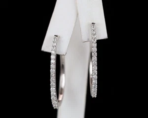$2,550 IKS 14K White Gold Prong Set Round Diamond U Hoop Snap Closure Earrings - Picture 1 of 10