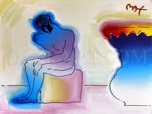 PETER MAX "BLUE THINKER" 1998 | LARGE ORIGINAL ACRYLIC PAINTING ON CANVAS 36X48" - Picture 1 of 3