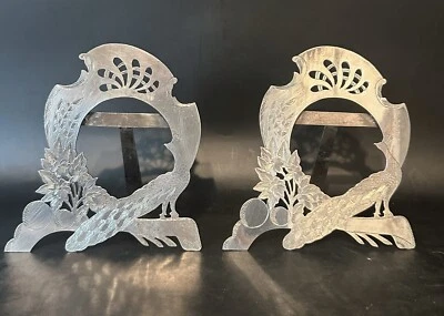 Pair of Silver Picture Frames. Peacock and Flowers. Photo Opening 2 1/8" x 2" - Изображение 1 из 4