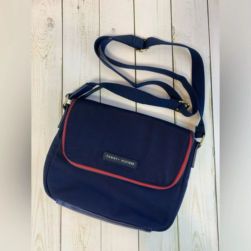 Tommy Hilfiger Canvas/Nylon Messenger/Crossbody Bag-Navy & Red - Image 1 of 4