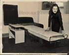1938 Press Photo Jeanne Brown displays a chair-bed at Chicago Furniture Mart