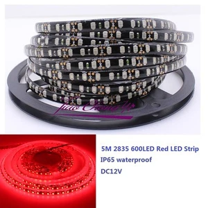 5M 2835 SMD 600Leds Red Flexible LED Strip DC12V Black PCB IP65 waterproof - Picture 1 of 4