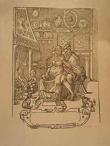 Planche gravure Religion Moyen age Le jeune homme et la vieille 1570 - Picture 1 of 1