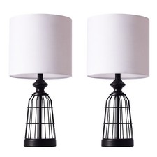 20" Table Lamps Desk Lights with Black Metal Cage Bases Rotary Switches Set of 2