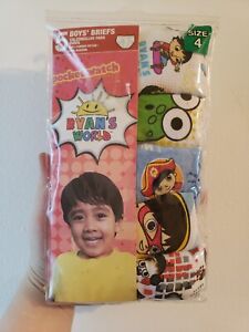 Ryan's World Boys Underwear Briefs 5 Pair Pack Size 4 4T 100% Cotton Tagless New