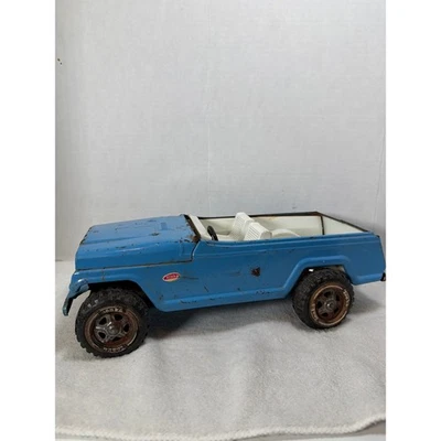 老式 Tonka Jeepster Roadster 玩具卡车蓝色钢制可转换 — 第 1/4 张图片