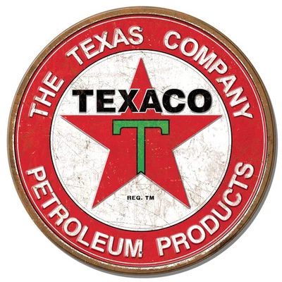 Letrero Texaco Motor Aceite Gasolina Redondo Metal Lata Estilo Vintage Texas Company 12"" Foto 1 de 4