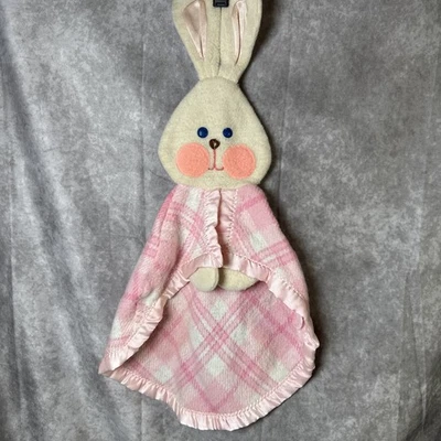 Винтажный '79 Fisher Price клетку розовый кролик милый ребенка безопасности одеяло атласная отделка - Изображение 1 из 4