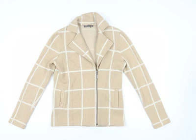Laura Ashley Women's Beige Check Knit Full Zip Jumper - Image 1 of 4