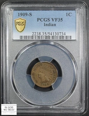 1909 S Indian Head Copper Cent 1C PCGS VF 35 - Image 1 of 4