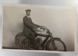1913 RPPC Man on PIERCE Motorcycle - Eden Center NY - Harold Richardson - Picture 1 of 4
