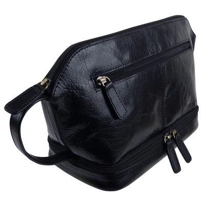Rowallan Leather Mens Black Wash Bag Travel Toiletries - Image 1 of 4
