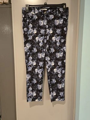 Pantalones para mujer 89Th + Madison 12 azul marino floral elástico clásico pierna recta Foto 1 de 4