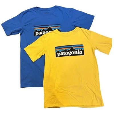 PATAGONIA Paquete de 2 Camisetas Logo Amarillo Azul Jóvenes Niños XL XXL 14 16 18 Foto 1 de 4