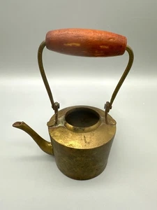 Vintage Messing Mini Gießkanne mit Holzgriff Made in India 4 1/2" hoch - Bild 1 von 9