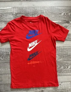 Nike -  Red Graphic Swoosh Logos Short Sleeve Shirt - Youth Size Medium - Picture 1 of 8
