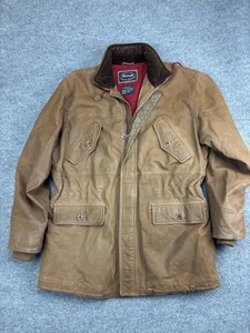 Vintage Faconnable Jacket Mens Large Brown Leather Wool Cashmere Lined Hood 90s - Picture 1 of 9
