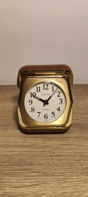 🕰️ Ancien Réveil De Voyage Europa Germany Cuir Et Doré Vintage - Photo 1/4