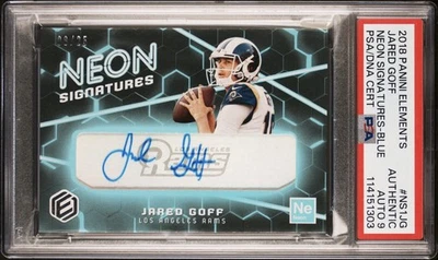 2018 PANINI ELEMENTS JARED GOFF #NS1JG NEON SIGNATURES BLUE /25 PSA AUTO 9 - Image 1 of 3
