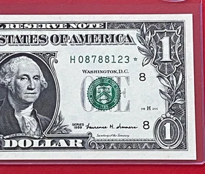 1999 Star Note $1 DOLLAR BILL ( ST Louis H ) UNCIRCULATED - Picture 1 of 3