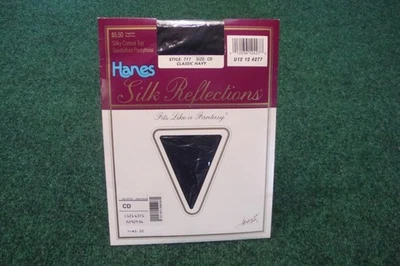 VTG Hanes Silky Control Top Sandalfoot Pantyhose Style 717 Size CD Classic Navy - Image 1 of 4