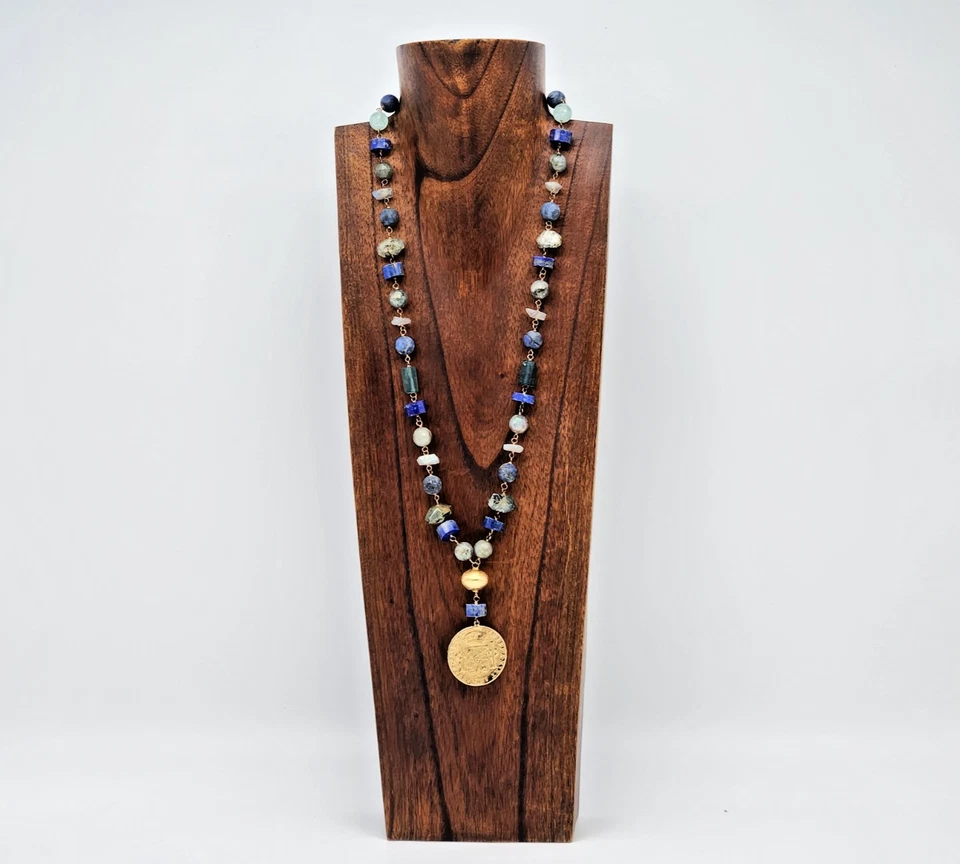 Declaración DEVON LEIGH Collar Piedras Naturales Gota Moneda Colgante Collar 28""L Foto 1 de 4