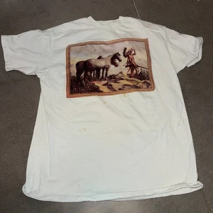 Vintage Native American Horses Art T-Shirt weiß Gr. L Distressed USA - Bild 1 von 4