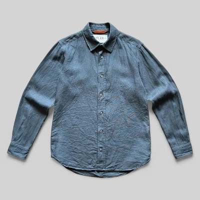 FLAX London Men’s Blue Linen Button-Up Casual Shirt – Size S - Image 1 of 4