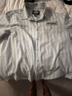 Б/у рабочая рубашка Harley-Davidson в полоску с узором короткий рукав мужская размер 2X - Изображение 1 из 4