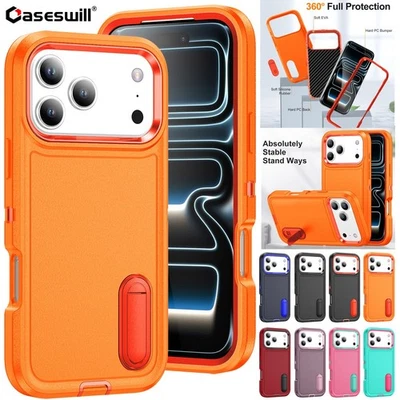 CASESWILL® For iPhone Air 17 16e 16 15 14 Plus 13 12 Pro Max Shockproof Stand Case Cover