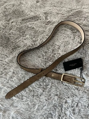 Nuevo con etiquetas Cinturón Textura Rebote Trapo y Hueso Gamuza Camel Cuero Tostado Hebilla Dorada Mediano Foto 1 de 4