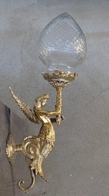 Angel Mermaid Wall Lamp Brass & Glass Globe | Art Deco Ocean Mermaid Sconce - Image 1 of 4
