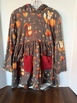 Vestido Boutique Niña Talla 5/6 Naranja/Marrón Otoño Con Diseño de Zorro y Calabazas Foto 1 de 4