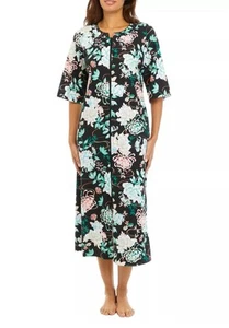 Miss Elaine Women's Printed 3/4-Sleeve Zip-Front Robe - Seaside SZ S - Picture 1 of 4