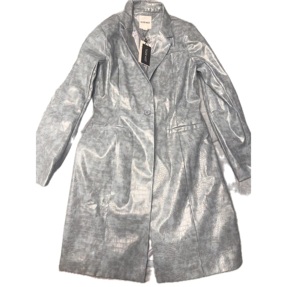 Chaqueta Blazer Larga TIGER MIST Plateada Cocodrilo Cuero Sintético Repujado XL Foto 1 de 4