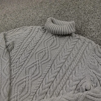 Suéter Ralph Lauren Mujer PS Gris Grueso Aran Cable Tejido Pescador Cuello Alto Foto 1 de 4
