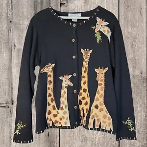 Vintage ARRIVISTE Safari Giraffe Cardigan Sweater Beads & Sequins Size Large - Picture 1 of 5